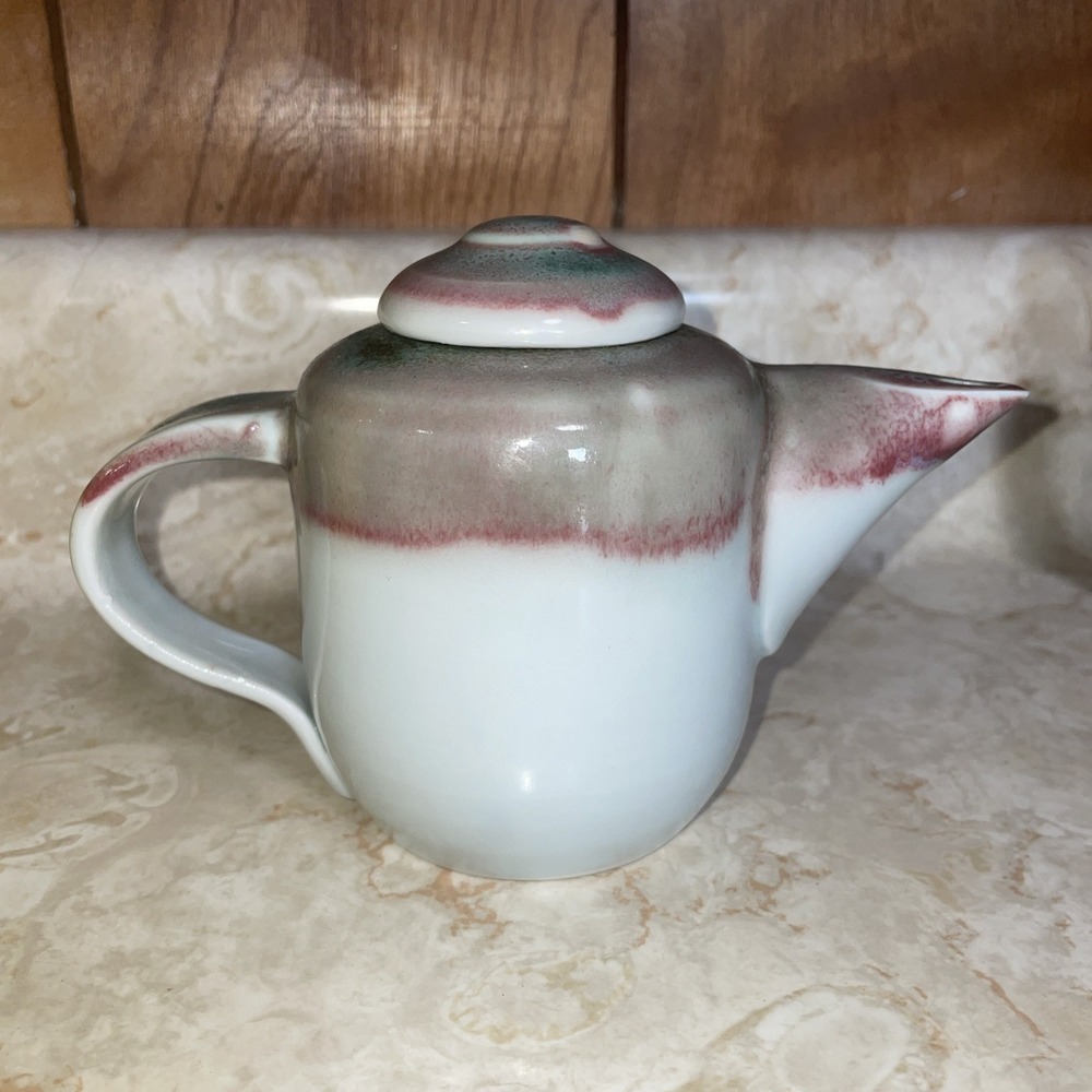 Handmade Ceramic‎ teapot two toned glaze beverage serving, signed Pat